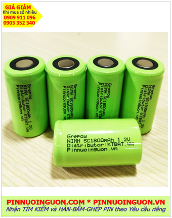Pin sạc 1.2v SC1800mAh, Pin sạc công nghiệp đầu bằng NiMh SC1800mAh 1.2v, Cell pin Grepow NiMh SC1800mAh 1.2v